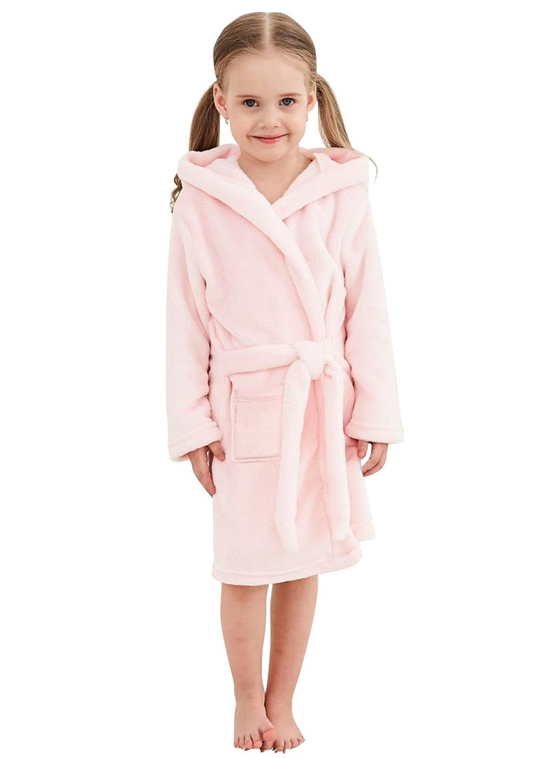 Umeyda Girls' Bathrobe, Plush Pool Cover up Hooded Fleece Robe Bathrobe for Toddler Little & Big Girls, Pink, US 11-12 Years, CN 170 - Image 4